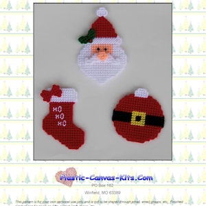 Santa Christmas Ornaments-Plastic Canvas Pattern-PDF Download
