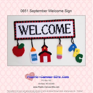 September Welcome Sign-School-Teacher-Plastic Canvas Pattern-PDF Download