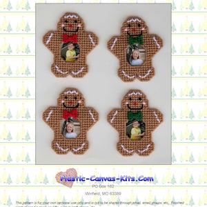 Gingerbread Man Picture Frame Ornaments-Plastic Canvas Pattern-PDF Download