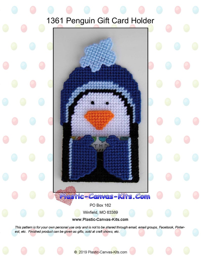 Penguin Gift Card Holder-PDF Download-Plastic Canvas Pattern Penguin Gift Card Holder-PDF Download-Plastic Canvas Pattern