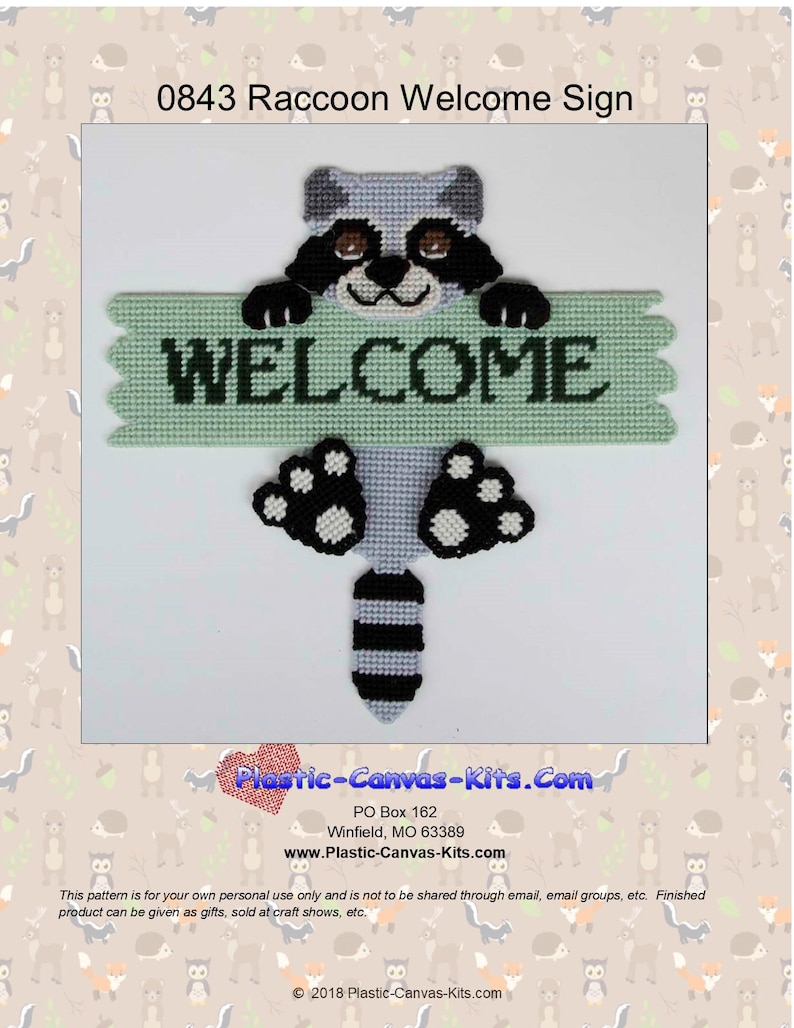 Raccoon Welcome Sign-plastic Canvas Pattern-pdf Download - Etsy