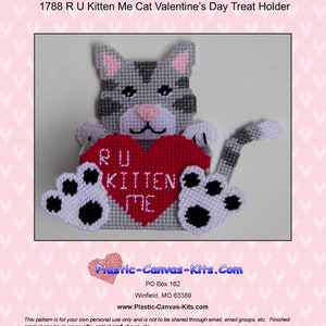 Valentine&#39;s Day Cat R U Kitten Me Treat Holder-Plastic Canvas Pattern-PDF Download