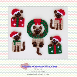 Siamese Cat Christmas Ornaments-Plastic Canvas Pattern-PDF Download