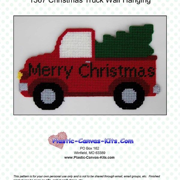 Merry Christmas Truck Wall Hanging-Plastic Canvas Pattern-PDF Download