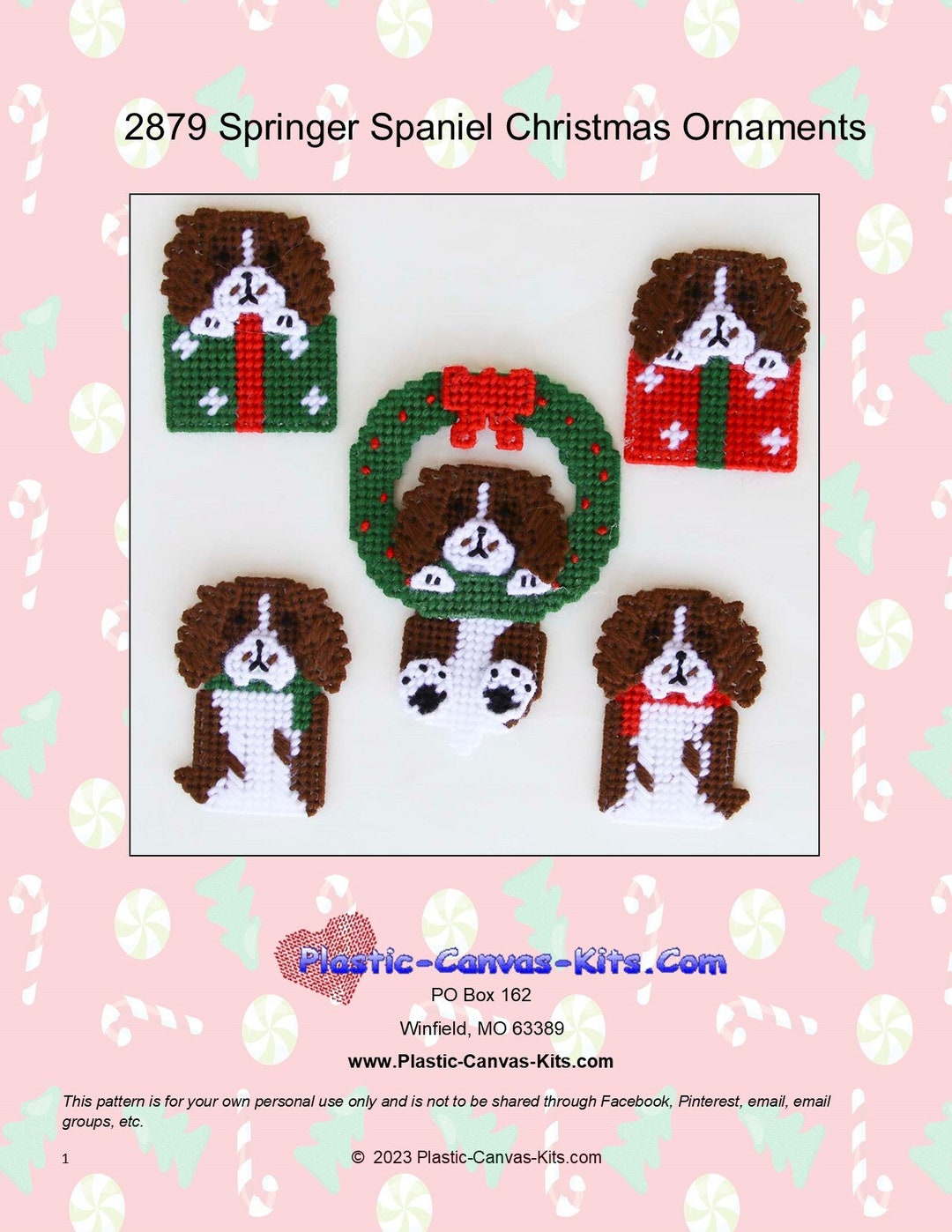 Springer Spaniel Pastel Pattern Springer Spaniel Christmas Ornaments-plastic Canvas Pattern-pdf ...