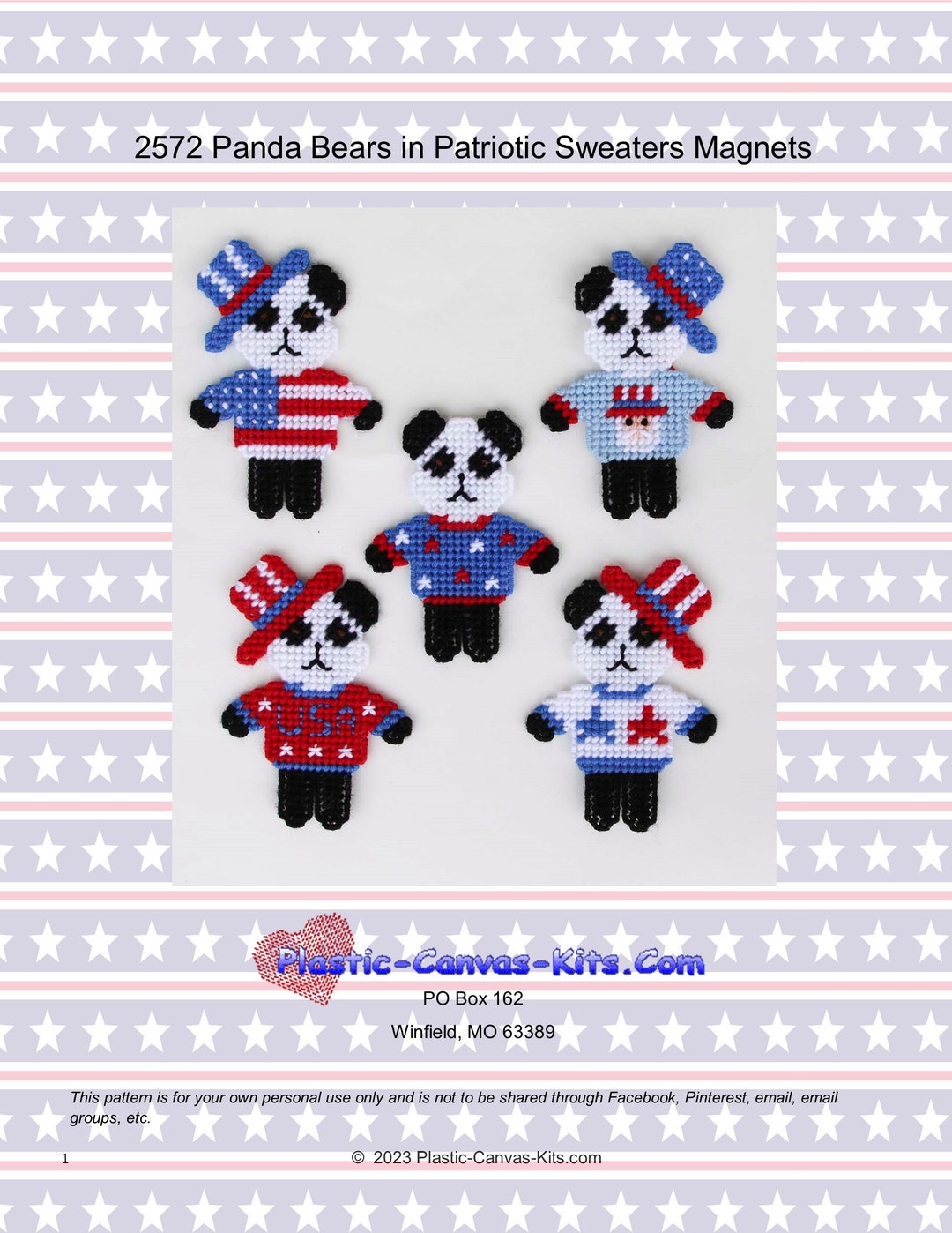 Panda Bears in Patriotic Sweaters Magnets-plastic Canvas Pattern-pdf ...