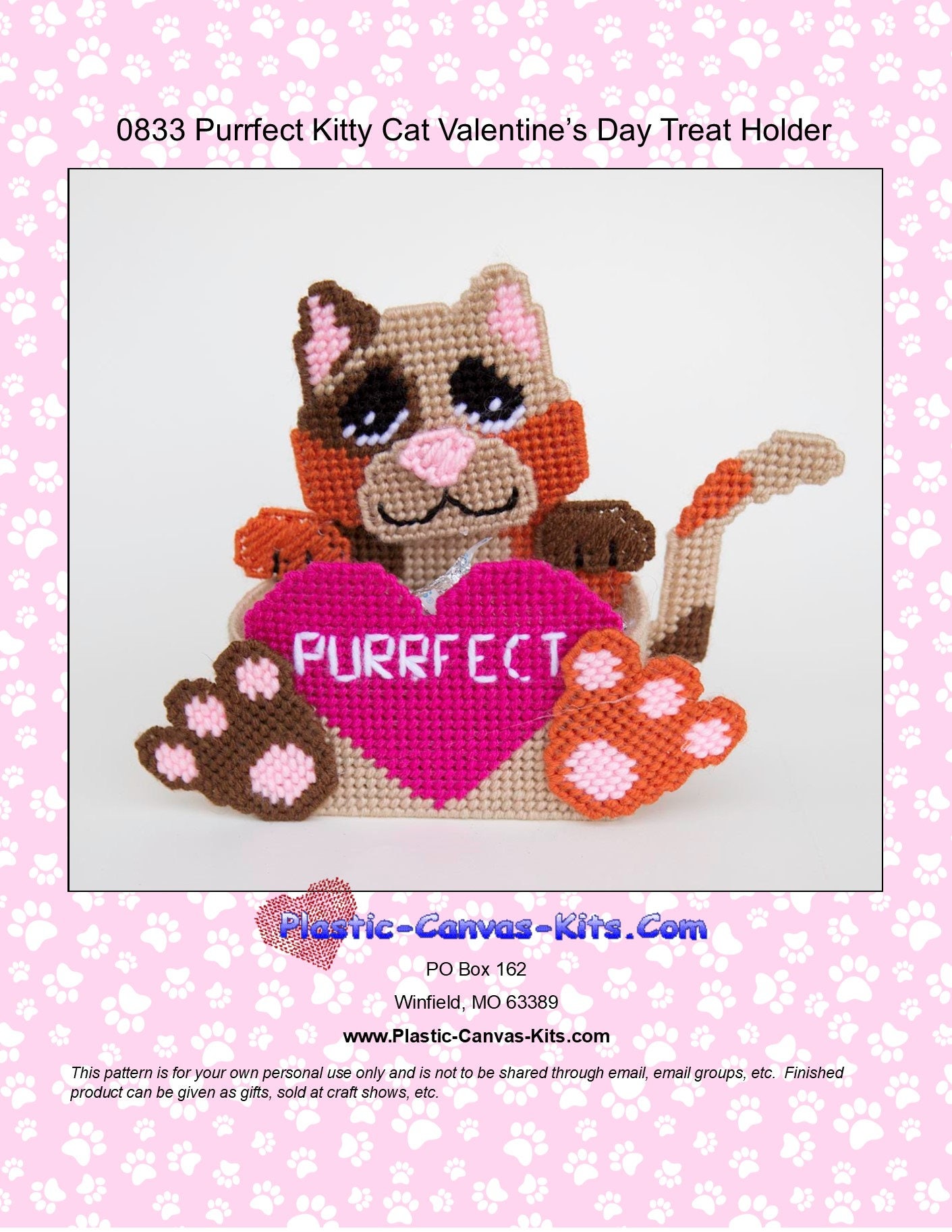 Valentine's Day Kitty Cat Treat Holderplastic Canvas Patternpdf