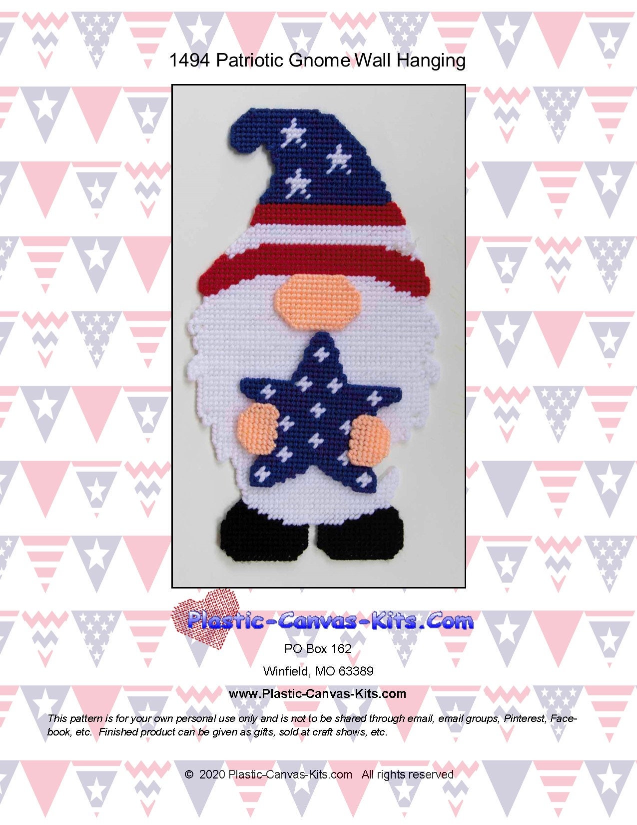 Patriotic Gnome Wall Hangingplastic Canvas Patternpdf Etsy