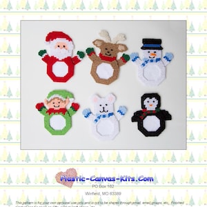 Christmas Character Picture Frame Ornaments-Plastic Canvas Pattern-PDF Download
