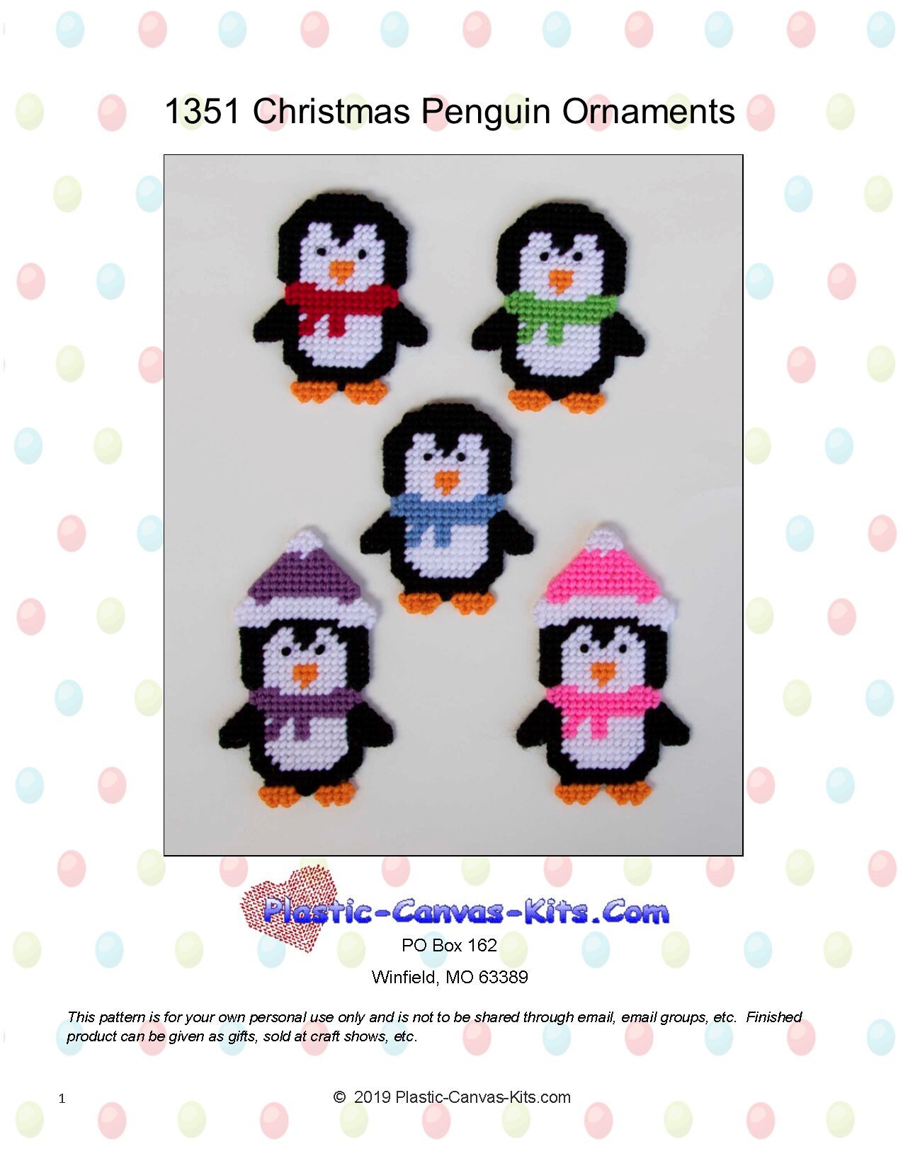 Penguin Christmas Ornaments-Plastic Canvas Pattern-PDF Download