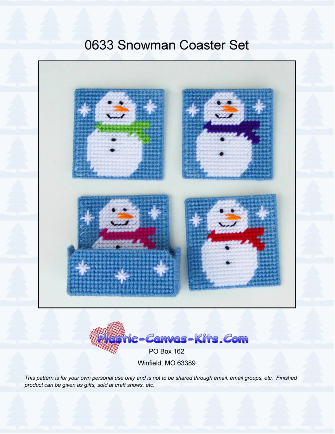 Snowman Coaster Set-plastic Canvas Pattern-pdf Download 