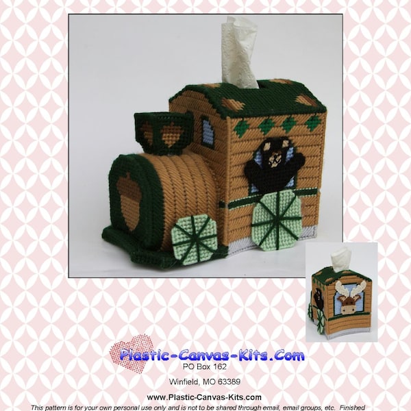 Woodland Train Tissue Topper-Plastic Canvas Pattern-Moose, Black Bear-PDF Download