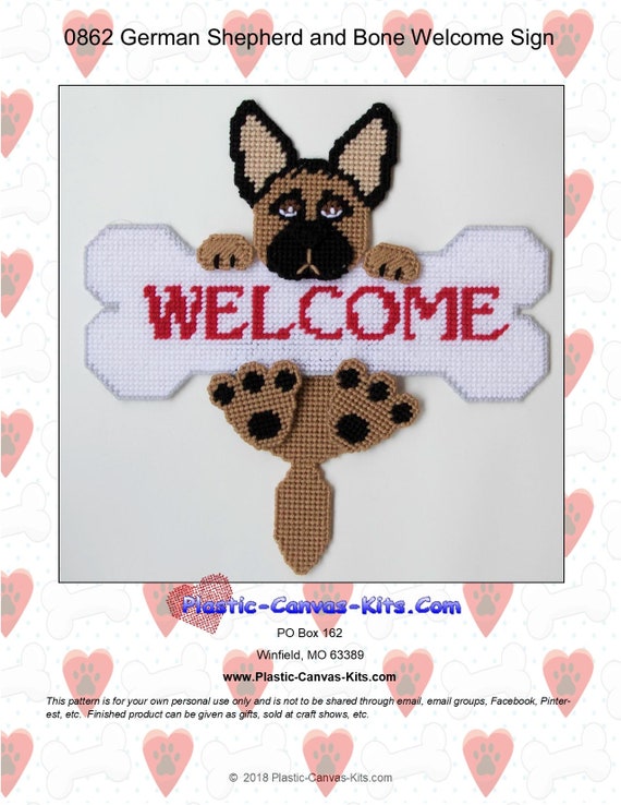 German Shepherd Dog Welcome Bone-plastic Canvas Pattern-pdf
