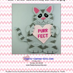 Purrfect Valentine&#39;s Day Cat Wall Hanging-Plastic Canvas Pattern-PDF Download