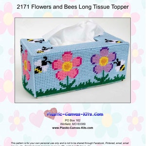 Flowers and Bees Spring Long Tissue Topper-Plastic Canvas Pattern-PDF Download