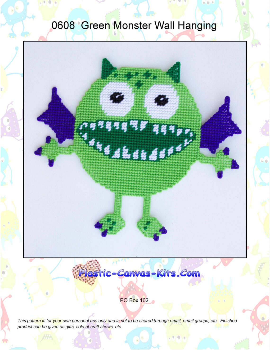 Green Monster Wall Hangingpdf Downloadplastic Canvas Pattern Etsy