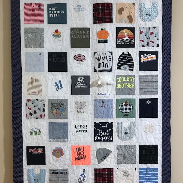 Custom Baby Clothes Memory Quilt – Handmade Keepsake Quilt with Sashing