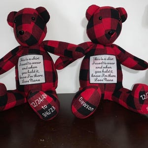 Memory Bear - 20&quot; long - Custom Made From Your Loved Ones Items - Embroidery Available - Keepsake Bears!!