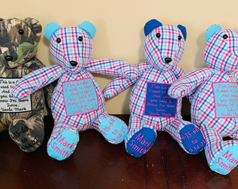 Memory Bear - 20" long - Custom Made From Your Loved Ones Items - Embroidery Available - Keepsake Bears!!