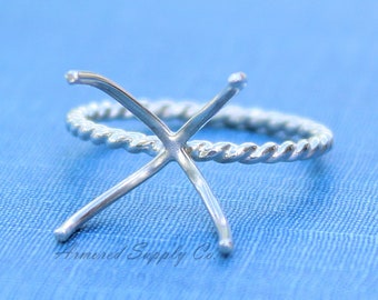 May include: Silver ring setting with a twisted band and a four-prong setting.
