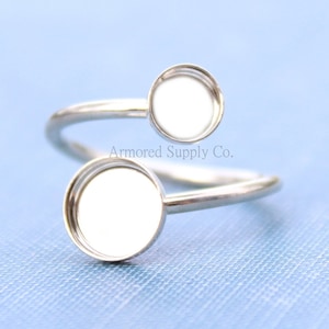 Silver Wrap Bypass Adjustable Bezel Cup Ring blank, Round Cabochon, Breast Milk DIY jewelry supplies, build your own ring, wholesale jewelry