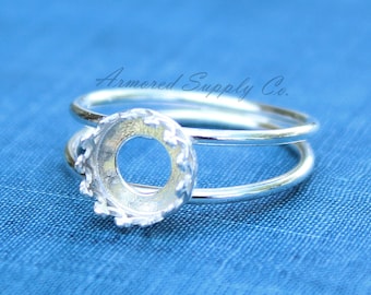 Sterling Silver Double Band Crown Bezel Cup Ring blank, Round Cabochon, Resin Breast Milk, DIY jewelry supplies, wholesale jewelry, diy ring