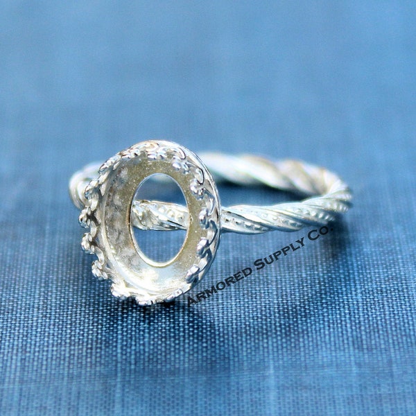 Silver Oval Crown Bezel Cup Dotted Ring blank, Heart Cabochon, Cab Pad Breast Milk, jewelry supplies, build your ring, wholesale jewelry