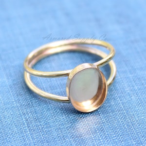 Anel de copo de moldura oval de banda dupla dourada em branco, cabochão oval, anel oval em branco, moldura oval, suprimentos de joias faça você mesmo, joias no atacado, anel faça você mesmo