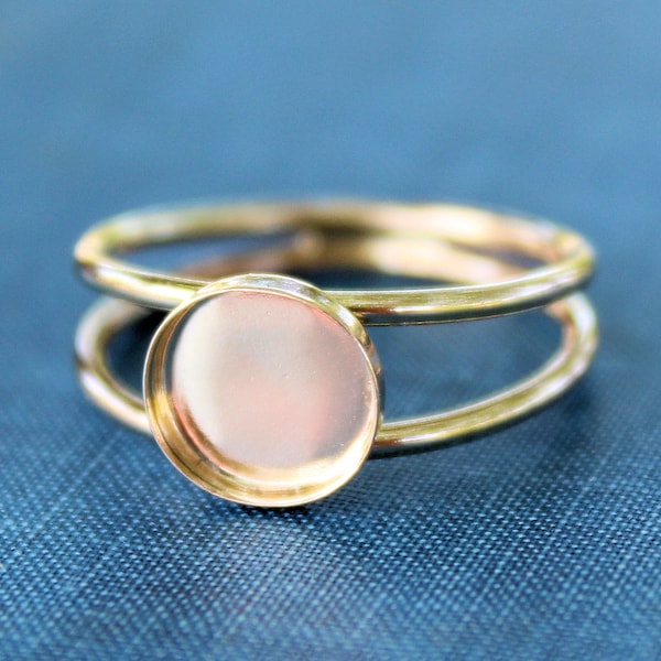 Gold Filled Double Band Bezel Cup Ring blank, Round Cabochon, Cab Resin Breast Milk, DIY jewelry supplies, wholesale ring jewelry, diy ring