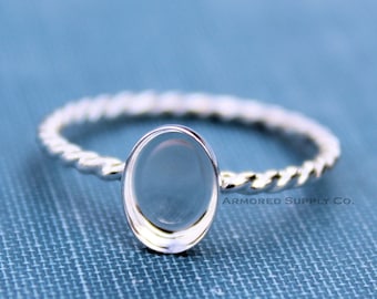 Silver Rope Oval Bezel Cup Ring blank, Oval Cabochon, Resin, Breast Milk, DIY jewelry supplies, build your ring, wholesale jewelry, diy ring