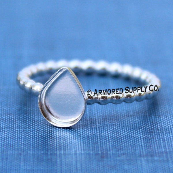 Silver Beaded Plain Pear Bezel Cup Ring blank, Cabochon Resin Pad Breast Milk, DIY jewelry supplies, build your ring, wholesale jewelry