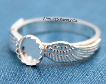 Dubbele engelenvleugelring getande ronde ring bekerring blanco, ovale cabochon, moedermelk DIY sieraden benodigdheden, ring bouwen, groothandel sieraden