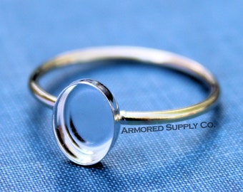 METALES MIXTOS Oro y plata Ovalado 9 x 7 mm Anillo bisel en blanco, Cabujón ovalado de 7 x 9 mm, Anillo en blanco de oro y plata, Suministros de joyería, Engaste de anillos