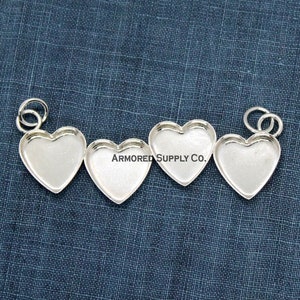 Sterling Silver Staggered Four Hearts Bezel Pendant Blank Mounting, Wholesale Blanks, DIY Jewelry, Silver charm Blanks, Jewelry Supplies