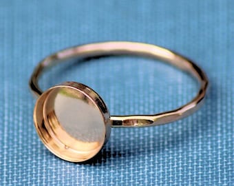 Anel em formato de copo com engaste em ouro 14k, 10 mm, cabochão redondo, resina com leite materno, materiais para fazer joias DIY, monte seu anel, joias no atacado