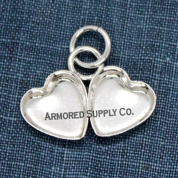 Sterling Silver Side by Side Double Heart Bezel Pendant Blank Mounting, Wholesale Blanks, DIY Jewelry, Silver charm Blanks, Jewelry Supplies