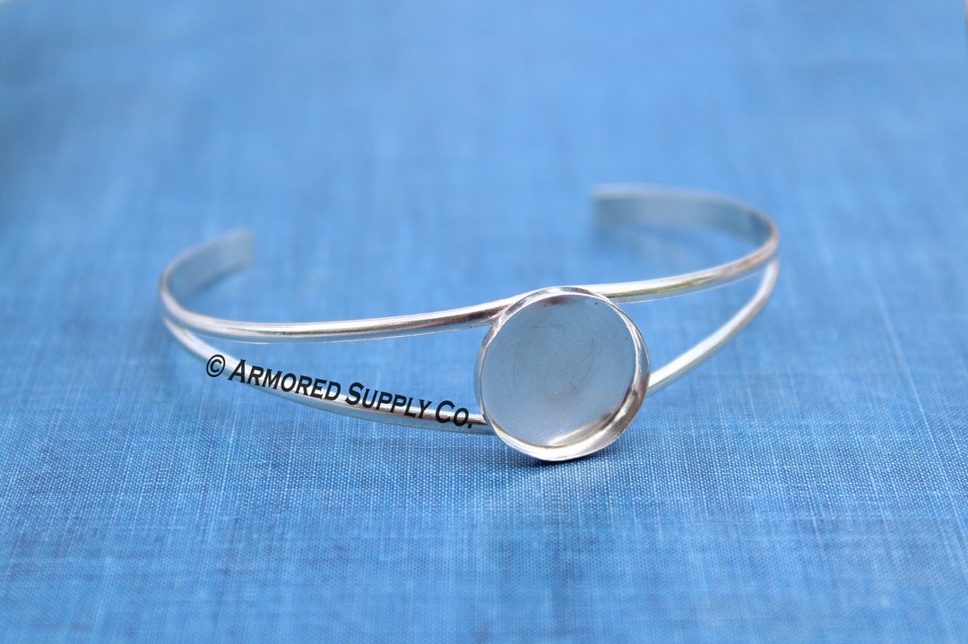 Sterling Silver Split Shank Bangle Cuff Bezel Setting, Round Cabochon