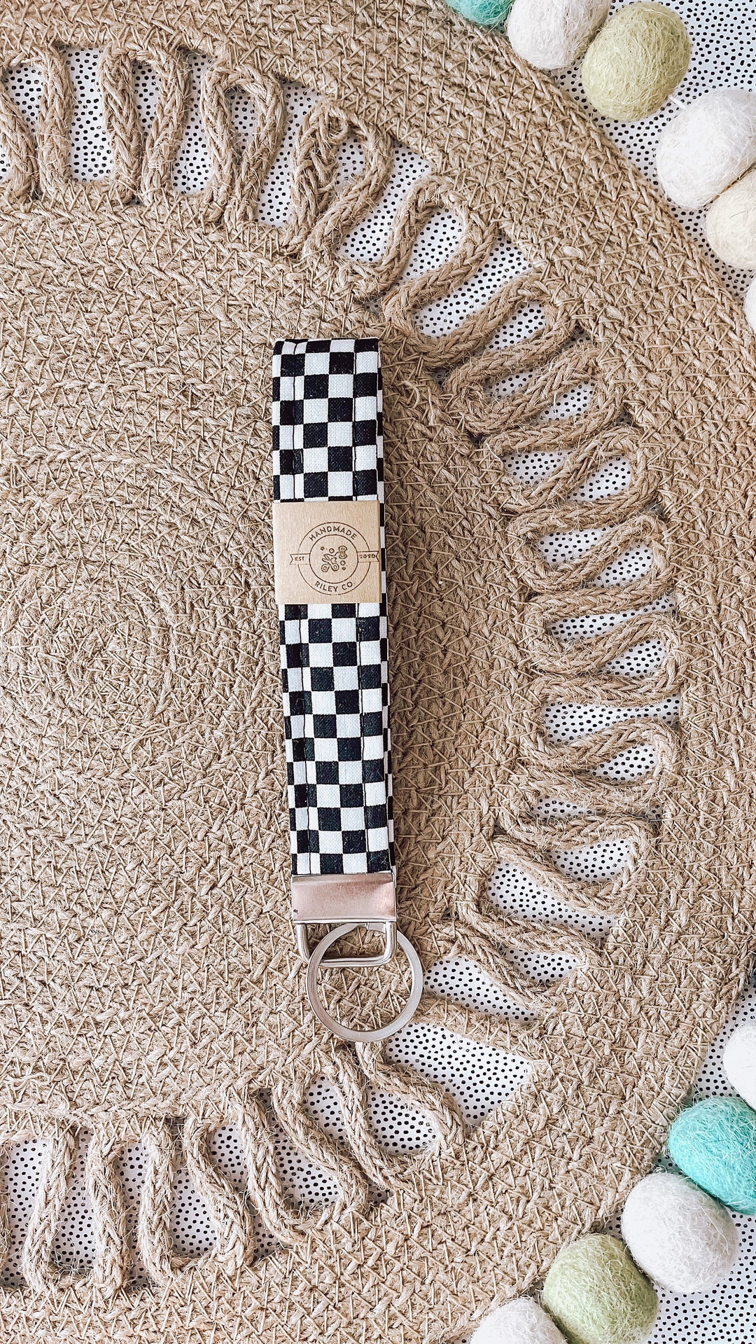 Black Checkered Key Fob | Mini Checker Wristlet | Keychains - Etsy