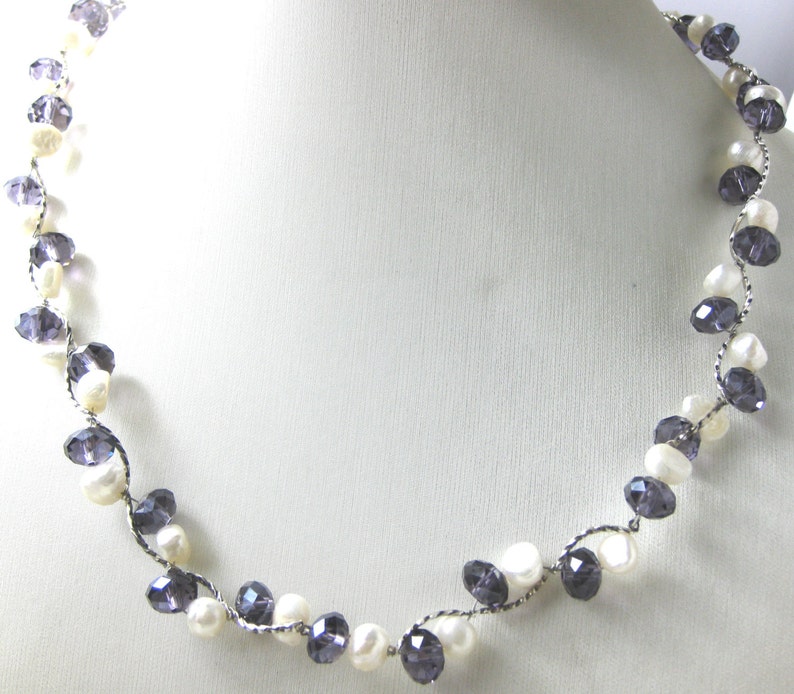 Purple crystal White Freshwater Irregular Shape Pearl Necklace | Etsy
