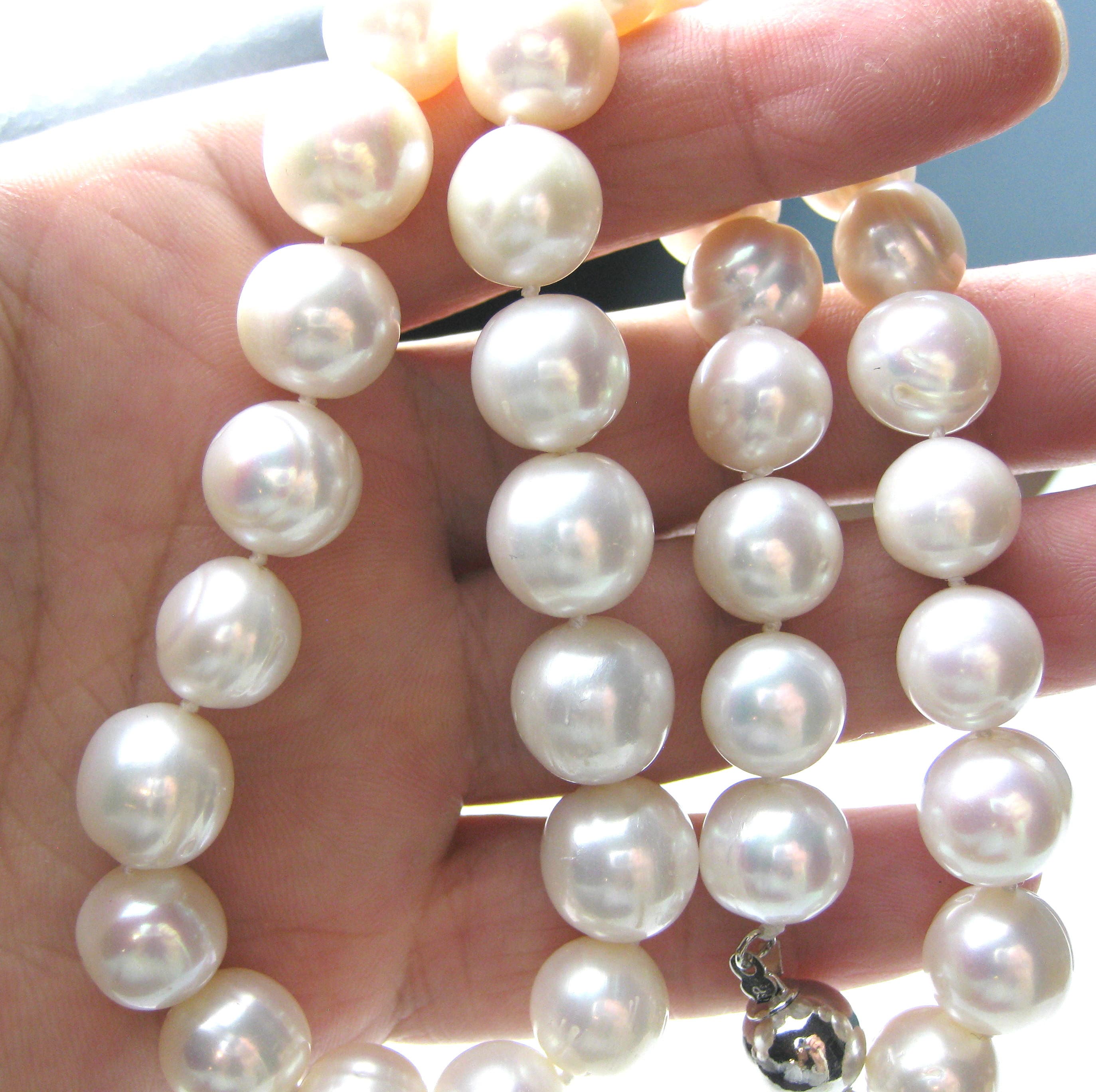 Huge 12 - 14mm AA+ White Freshwater Pearl Necklace Various