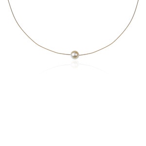 8mm gouden Akoya gekweekte parel Solitaire Titanium ketting-nk216