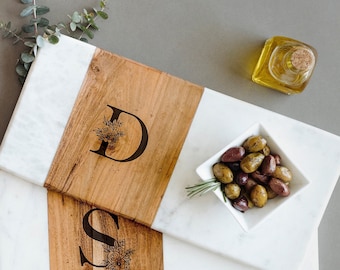 Tablero de charcutería grabado en mármol y madera personalizado, regalo de boda para parejas, regalo de recién casados para parejas, regalo para novia