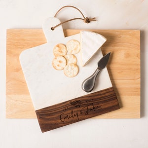 Marble and Wood Engraved Cheese Board, Personalized Cheese Board, Engraved Cutting Board, Newlywed Gift, Wedding Gift