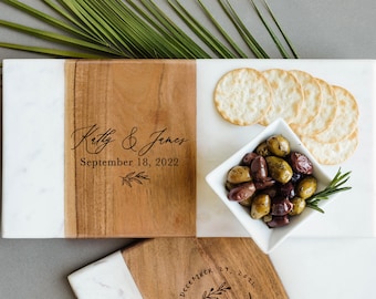 Tablero de charcutería de madera de mármol personalizado, regalo de boda, regalo para pareja, regalo de inauguración de la casa, regalo de compromiso, regalo de despedida de soltera