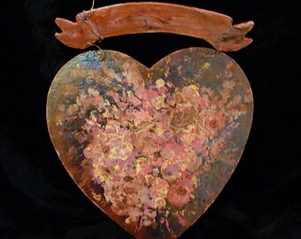 Reversible Painted Wood Heart with Banner