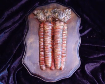 Natural looking carrots Sculpted on wood