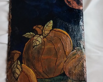 Hand Painted pumpkins on slate