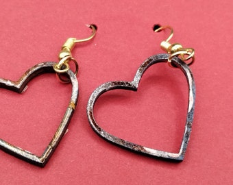 Heart earrings hand painted on wood with gold tone wire