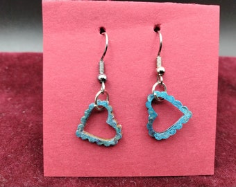 Earrings blue hearts on silver wire