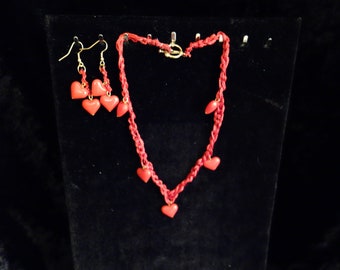 Red hearts earring and necklace set